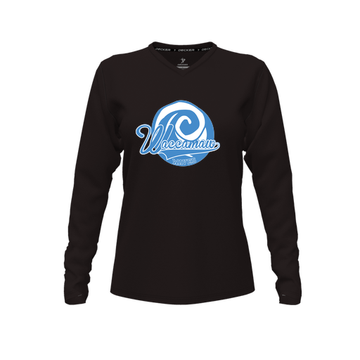 [CUS-DFW-TEES-PER-VNK-LSL-BLK-FYXS-LOGO1] Performance T-Shirt (Female Youth XS, Black, V Neck, Logo 1, Long Sleeve)