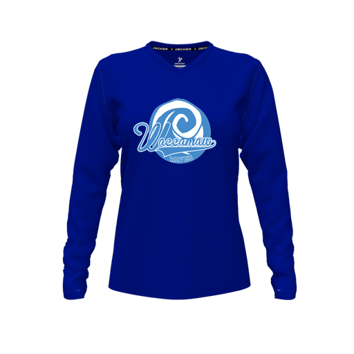 [FTLVPTRY-FYXS-LOGO1] Decker Performance T-Shirt (Female Youth XS, Royal, V Neck, Logo 1, Long Sleeve)