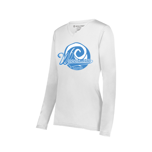 [222824.005.S-LOGO1] Ladies LS Smooth Sport Shirt (Female Adult S, White, Logo 1)